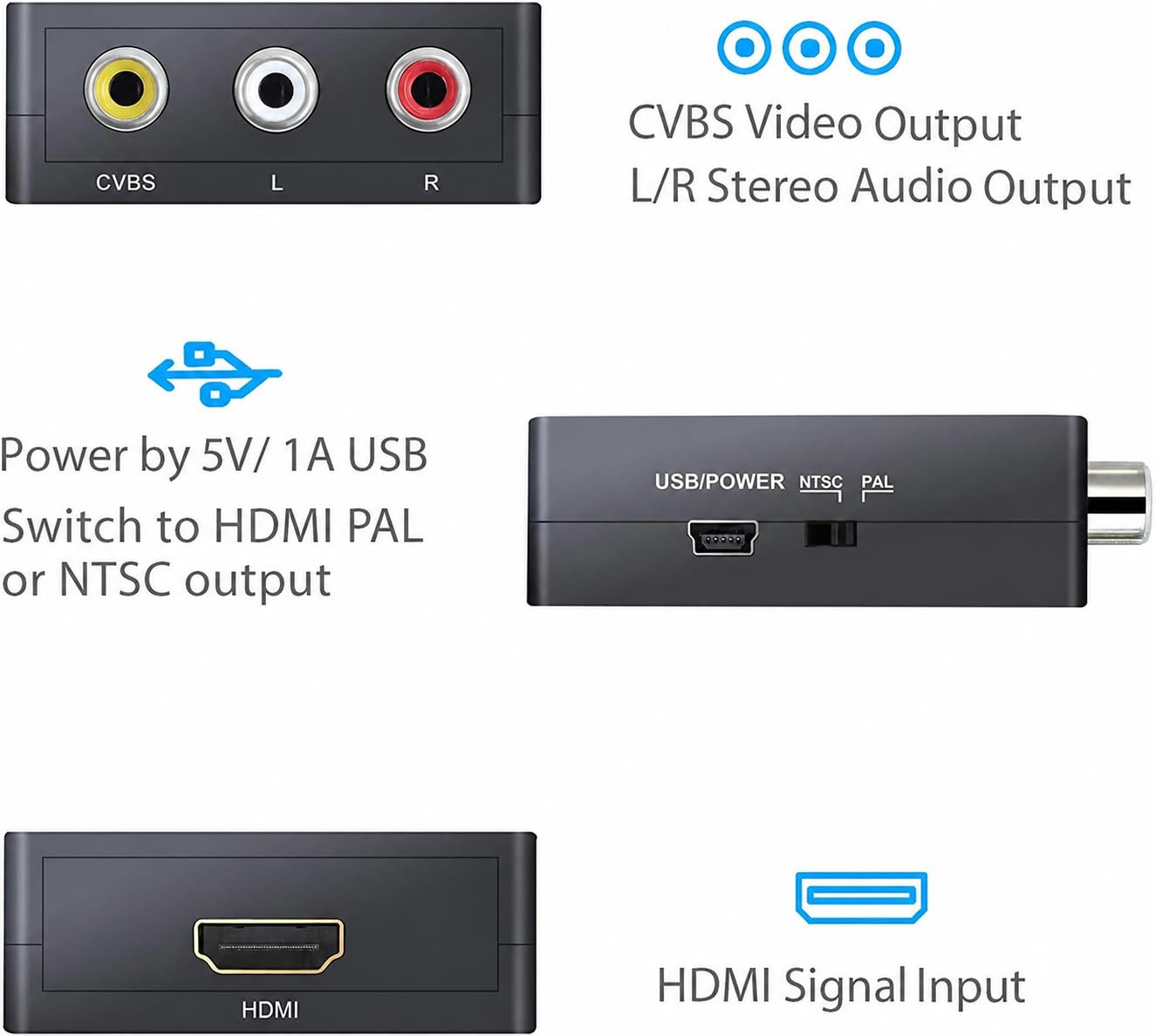 Adapter HDMI na RCA, HDMI na AV CVBS kompozytowy konwerter audio wideo do nowego PS4 Xbox Android TV Box laptopa Chromecast DVD kamera do starego monitora telewizyjnego