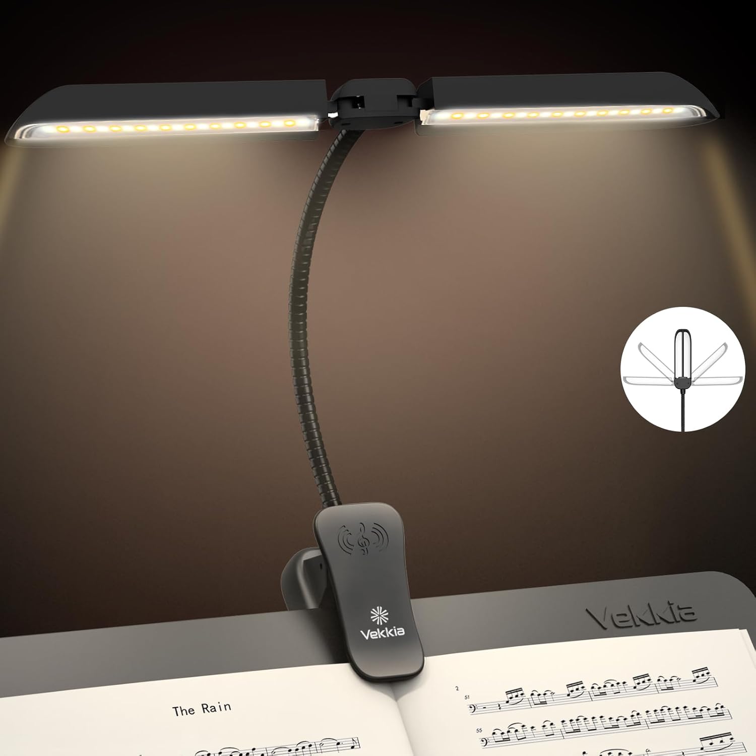 Vekkia 64 Led Rechargeable Music Stand Light - Folding Clip On Piano Lamp