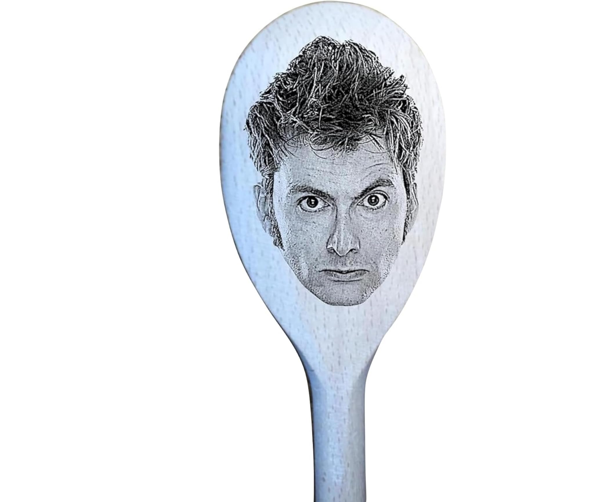 David Tennant's Face Engraved on a Wooden Spoon (30cm), Birthday, Mother's Day, Christmas. Unique Gift!