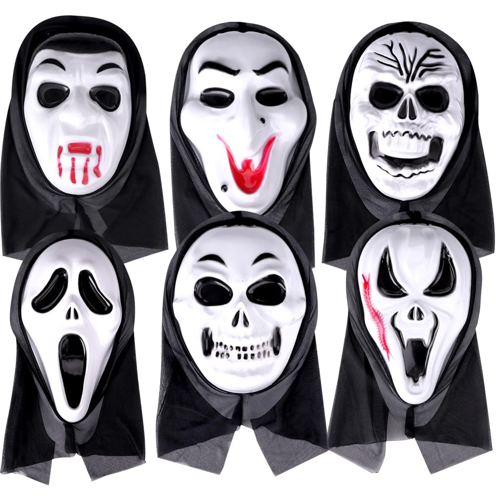 Halloween Scary Masks, 6 PCS Scream Masks for Adults/Kids, Skull Cosplay Mask