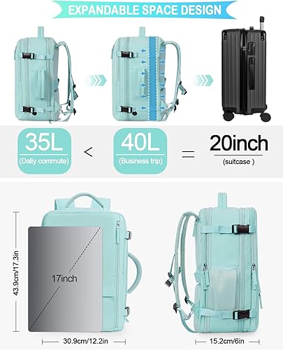Miniatura 4 de Getravel Mochila de mano aprobada por aerolíneas, mochila de viaje para hombres y mujeres, Azul claro-verde, Mochilas de viaje