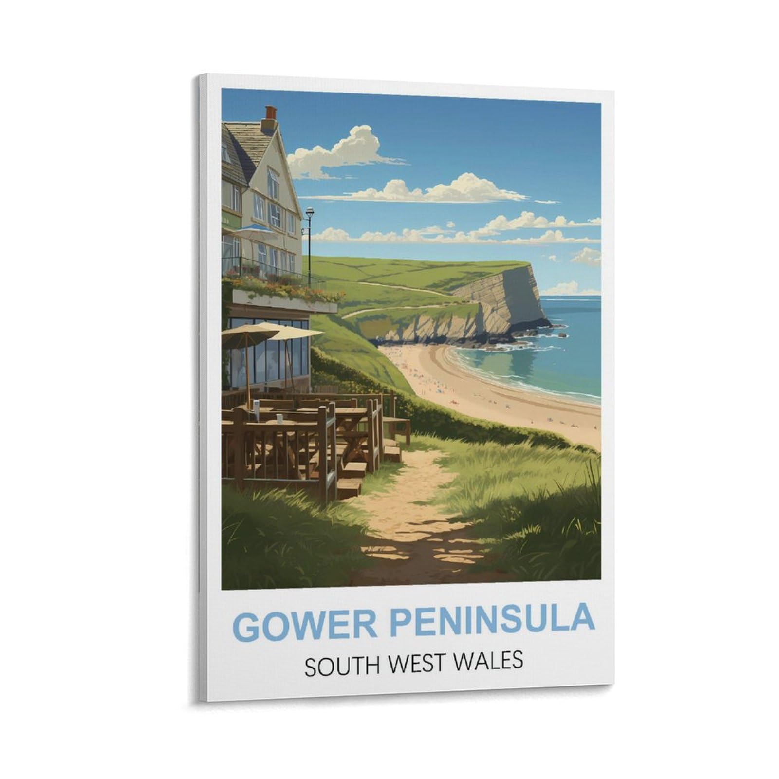 Cyyhgee Frame-Style Gower Peninsula South West Wales Vintage Travel Posters 08X12inch(20X30cm) Canvas Poster Wall Art Living Room Home Decor