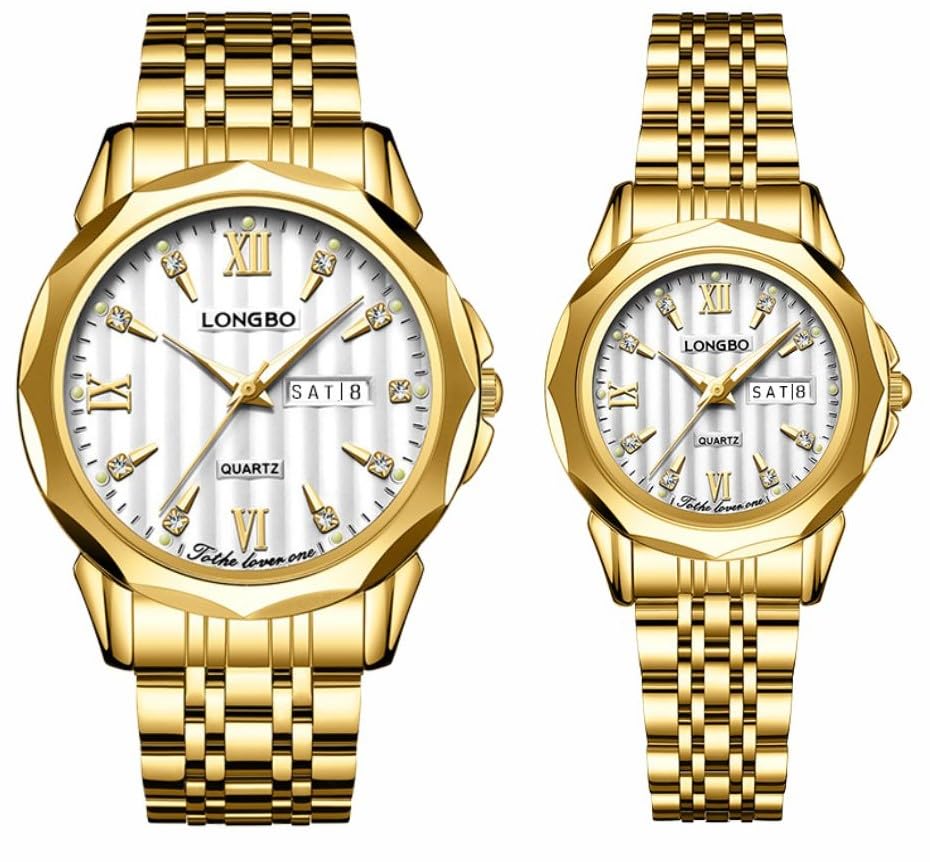 See full amazon price history chart for LONGBO Analogue Couple Watch Marriage Gift Set for Men and Women Stainless Steel Luminous Rhinestone Studded Watch Set for Men and Women (Gold) LONGBO Analogue Couple Watch Marriage Gift Set for Men and Women Stainless Steel Luminous Rhinestone Studded Watch Set for Men and Women (Gold) (B0CQK7C4SM) Amazon Price History, Amazon Price Tracker