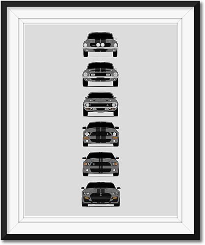 Shelby Mustang GT500 Inspired Car Poster - Handmade Print of Ford Shelby GT500 - Grey with Black Stripes, 11x14" Satin Print (Unframed)-Perfect Gift