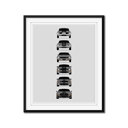 Shelby Mustang GT500 Inspired Car Poster - Handmade Print of Ford Shelby GT500 - Eleanor Grey with Black Stripes, 8x10" Satin Print