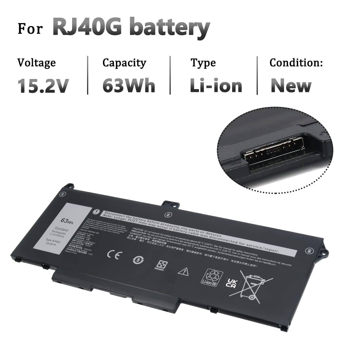 RJ40G Batteria per Dell Latitude 15 5520 Latitude 14 5420 Precision 15 3560 Series M033W 01K2CF 075X16 WY9DX P137G P137G001 P104F P104F001 0WK3F1 0M3KCN 4 Celle 15.2V 63Wh 3941mAh