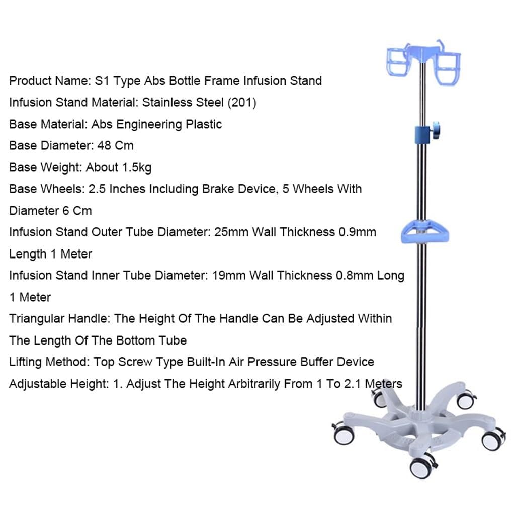 Potence for Perfusion en Acier Inoxydable, Support for Sac D'égouttement, avec 5 roulettes Verrouillables, Hauteur Réglable, Coussin d'air, for Hôpital, Clinique, Maison