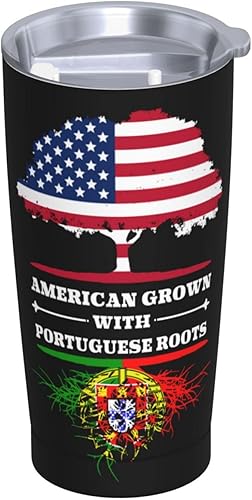 Miniatura 2 de Taza divertida de acero inoxidable con raíces portuguesas, taza de agua de acero inoxidable 304 con pajita, 20 onzas, 20.3 fl oz, adulto, joven,