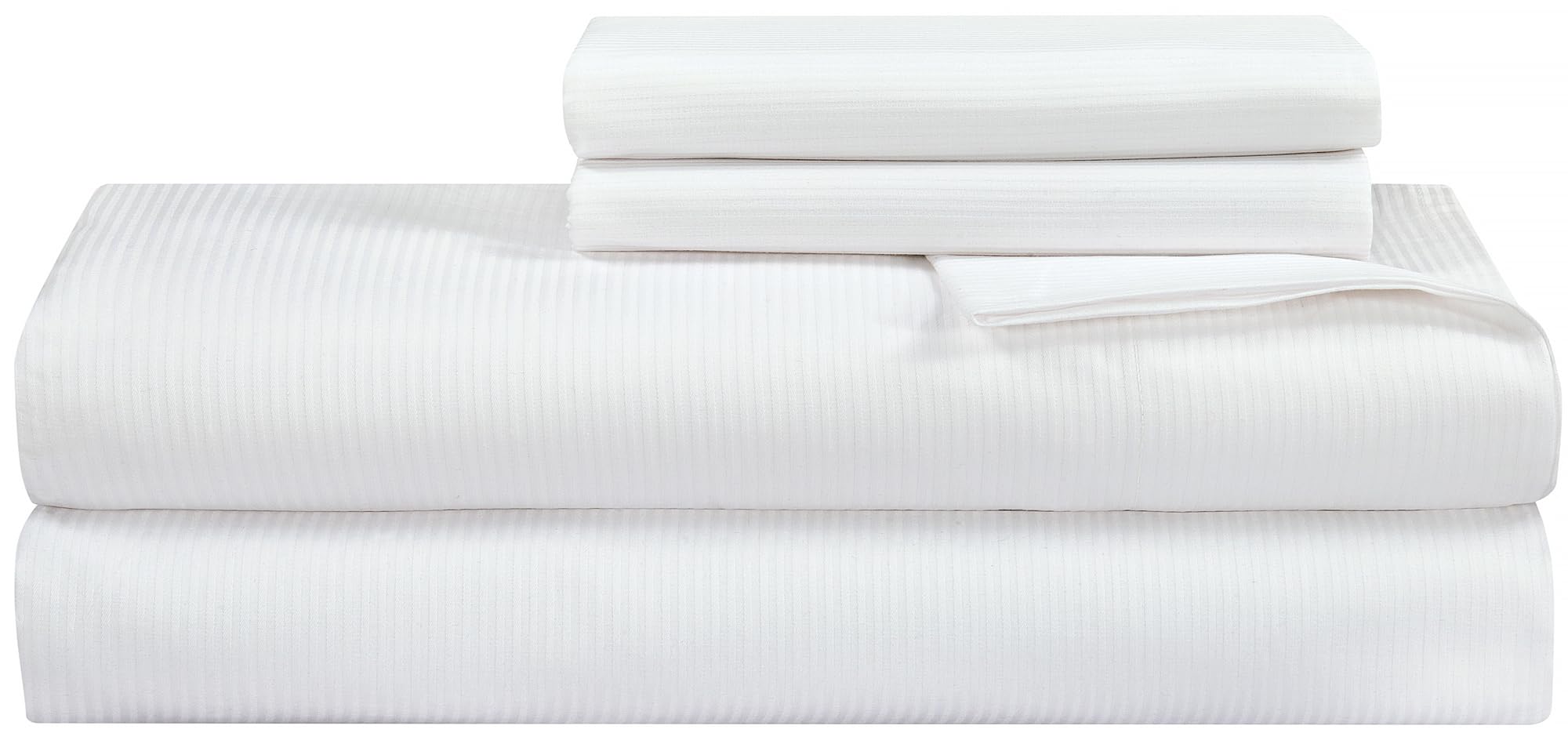 ROYALE LINENS 300 Thread Count 100% Long Staple Combed Cotton Stripe Sheet Set - 4 Piece Full Bed Sheets - 1 Fitted, 1 Flat, 2 Pillow Cases -Soft Cool & Crisp Sheet Set (Full, Narrow Stripe White)