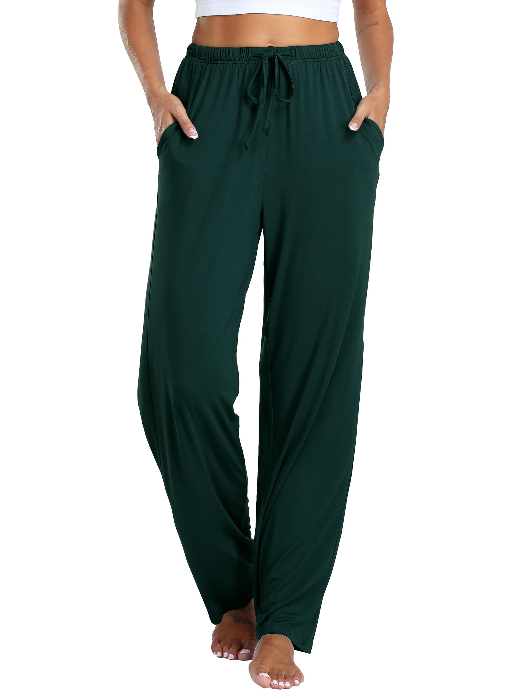 Vlazom Damen Schlafanzughose Modal Lang Weich Loungehose Freizeithose Yogahose Nachtwäsche Hosen mit Taschen Pyjamahose mit geradem Beinil