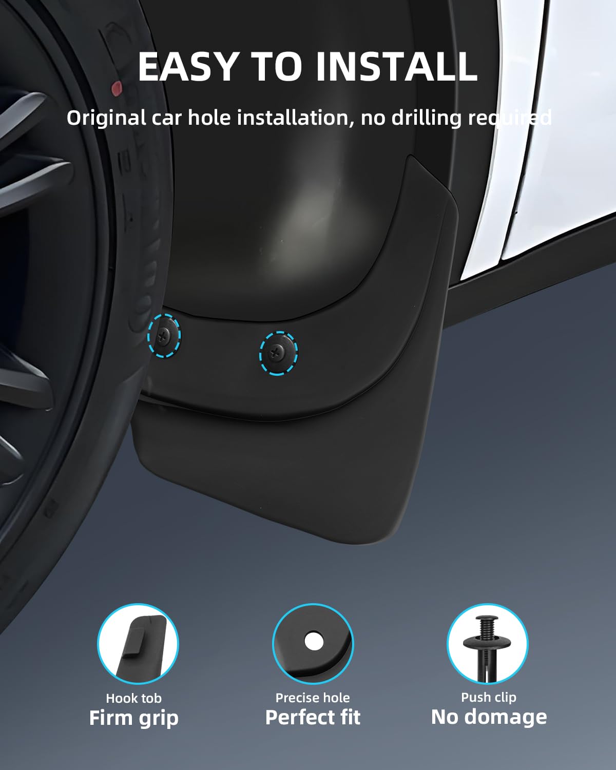 Garde-Boue pour Tesla Model Y Juniper 2025 2026 2027, 4Pcs Bavettes Avant et Arrière avec Vis de Montage, Pare Boue Anti-Éclaboussures Accessoires Pas Besoin de Percer [Pas pour Standard]