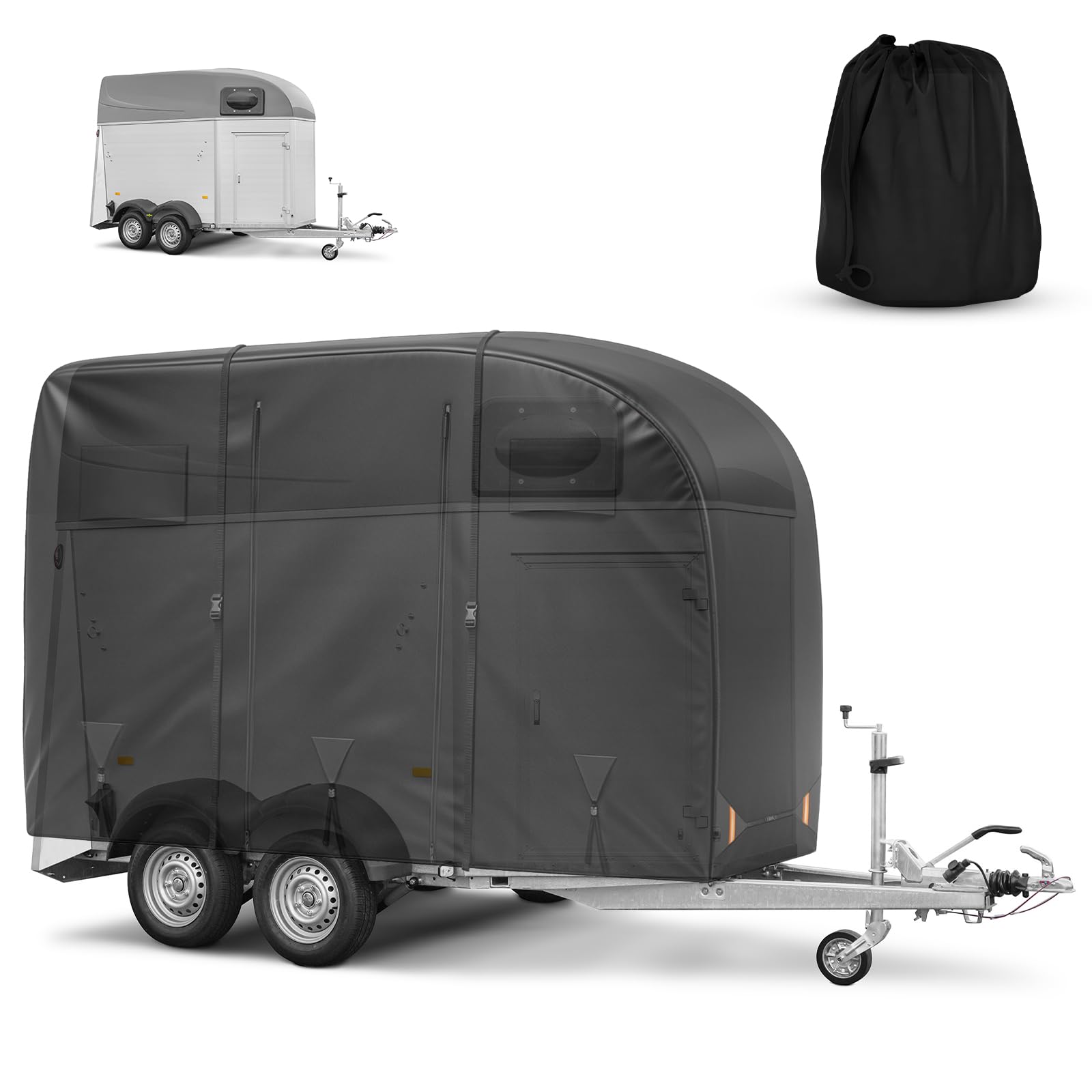 Cubierta para Remolque de Caballos, Lona de Tejido Resistente, Funda Universal para Remolque de 2 Caballos hasta 4,3 M, Apertura Lateral Derecha (L430 X A205 X H245 cm)