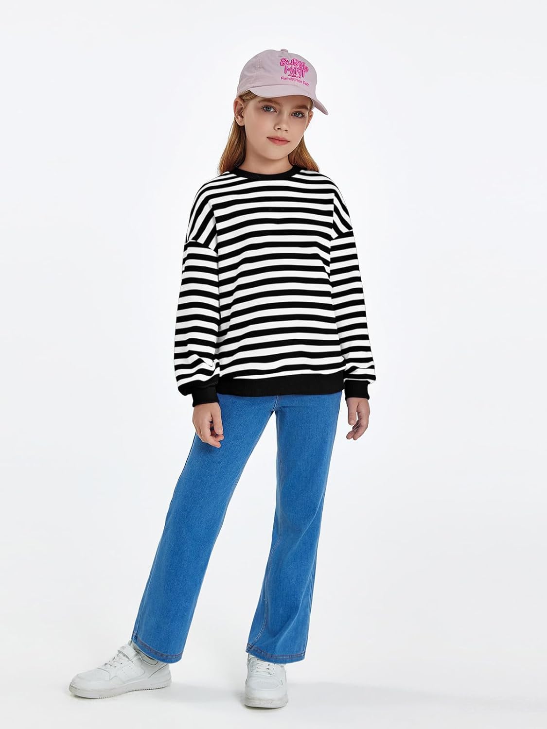 Haloumoning Girls Striped Crewneck Sweatshirt Kids Long Sleeve Oversized Fashion Pullover Tops Fall Clothes 5-14 Years - Image 4