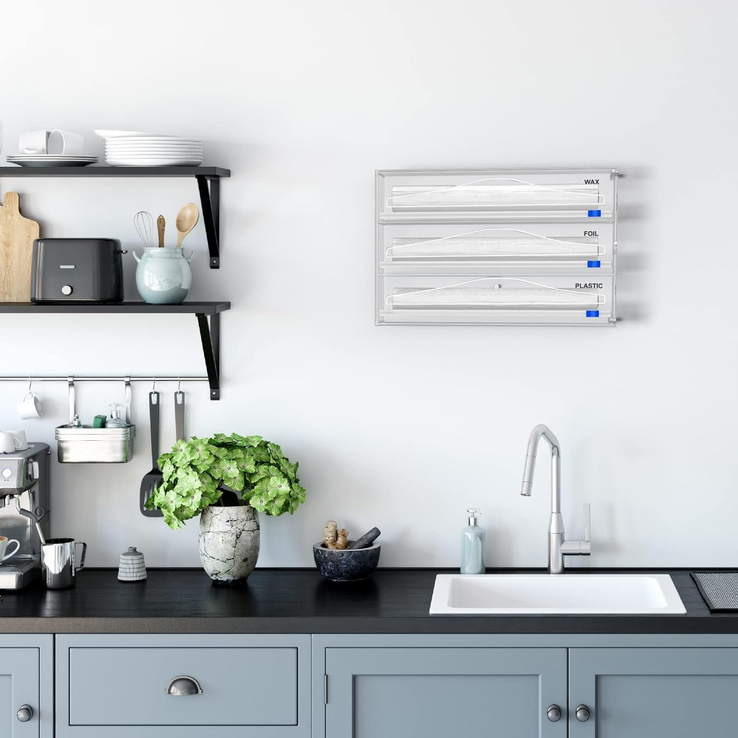 Tin Foil Organizer for Drawer with 12 Labels, Plastic Wrap Dispenser with Cutter, 3 in 1 Acrylic Aluminum Foil Holder, 2 Drawer Organizer for Kitchen Compatible with 12" Roll - Image 5