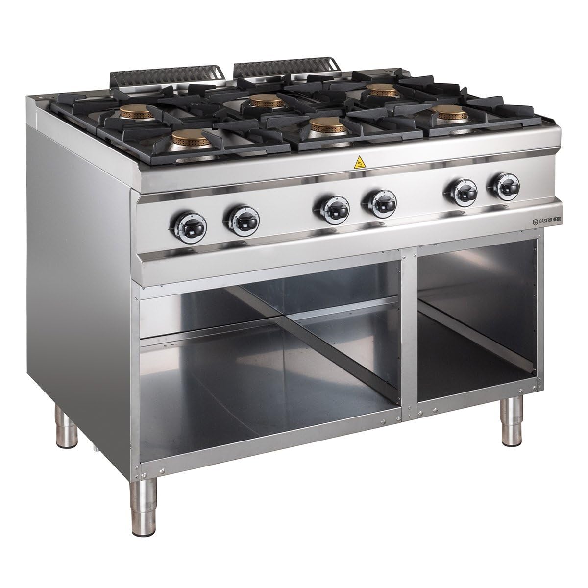 GastroHero Gasherd 6 Brenner 42 kW Serie 700 Edelstahl Standgerät offen Unterbau Made in Italy Profi Gasherd Gastronomie