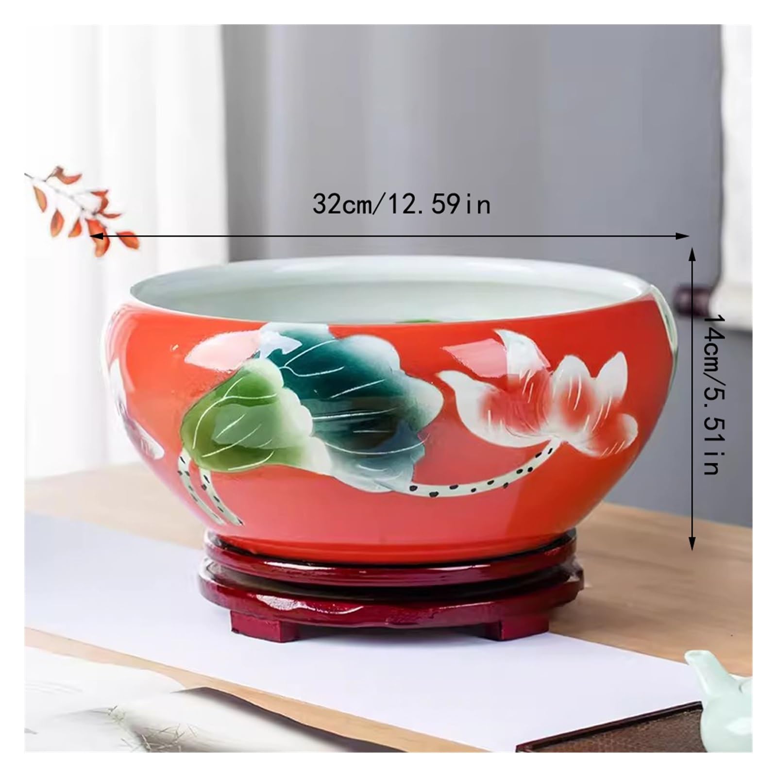 Aquarium Aquarium en céramique Peint à la Main Bureau Grand Bol de Couchage Lotus Narcisse Lotus Pot Cylindre Salon Chambre Petit Aquarium (Size : 32cm)
