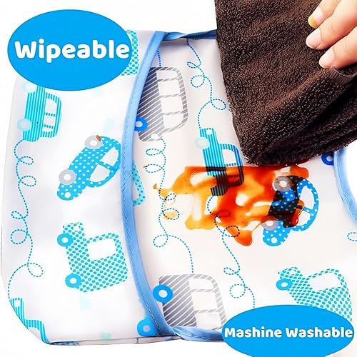 Miniatura 5 de Baberos para bebé impermeables, babero para niños pequeños - Babero de alimentación con bolsillo para bebé niño niña lavable 6-36M