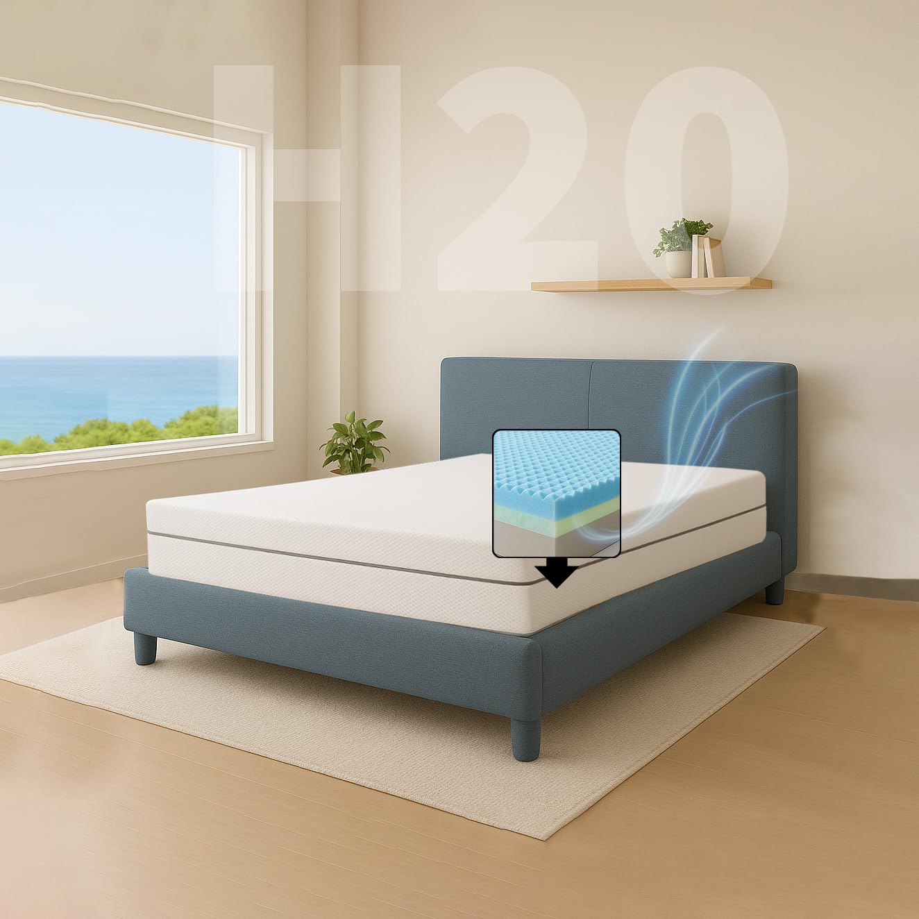 Comfy Line - Colchón individual de 95 x 190 cm de espuma viscoelástica de 20 cm de altura. A 7 Zonas Diferenciadas Ortopédico. Forro de algodón fresco y transpirable. Fabricado en Italia