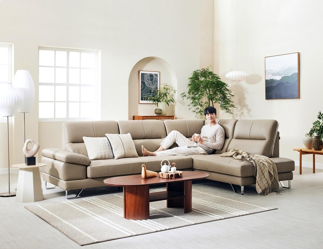 Fabrique Montex Leatherette Lshape Corner 5 Seater Diligent Sofa Set | Living Room Bedroom Office & Home | Premium Comforatble Soft & Smooth | Easy to Move with Stainless Steel Legs | Beige | LHS-image-12