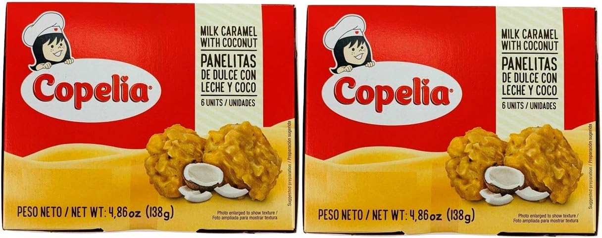 COPELIA Panelita de Arequipe y Coco/Milk caramel with Coconut x 6 (138 gr.) - 2 Pack.