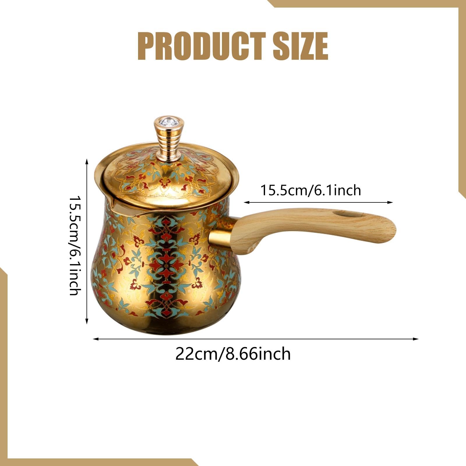 Caffettiera Turca in Acciaio Inox con Impugnatura Termoresistente Pentola Portatile per Sciogliere Cioccolato Riscaldare Burro E Preparare caffè, 720ml