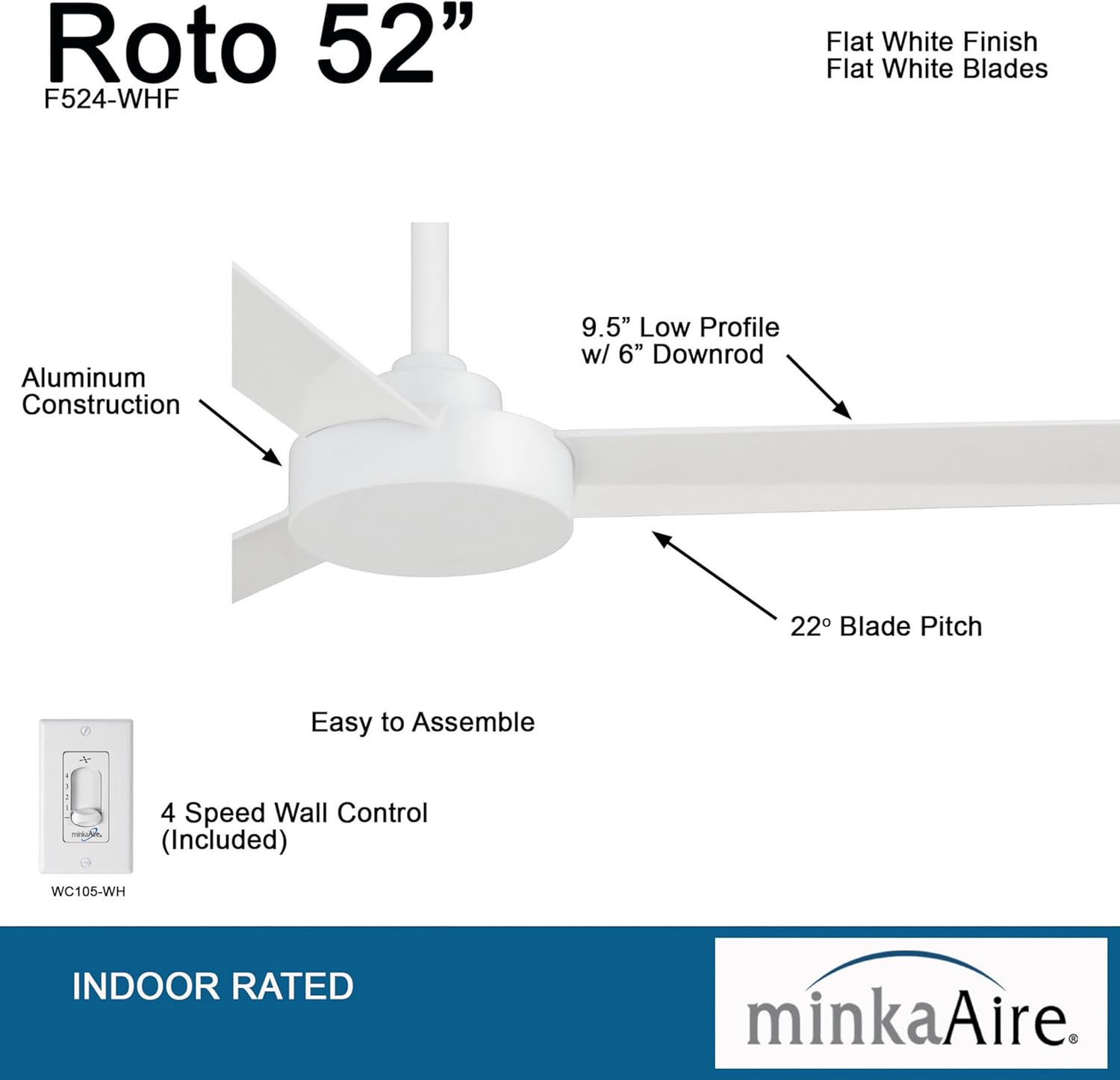 Minka-Aire Roto 52" Ceiling Fan in Flat White