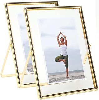 AhaGo Gold Floating Frame (2 Pcs, Vertical, 8"x10") , For Photo Sizes (7x9, 6x8, 5x7), Adjustable Tabletop/Shelf Photo Frame, Classy Gift Choice for Halloween, Thanksgiving, Christmas, Home or Wedding Decoration
