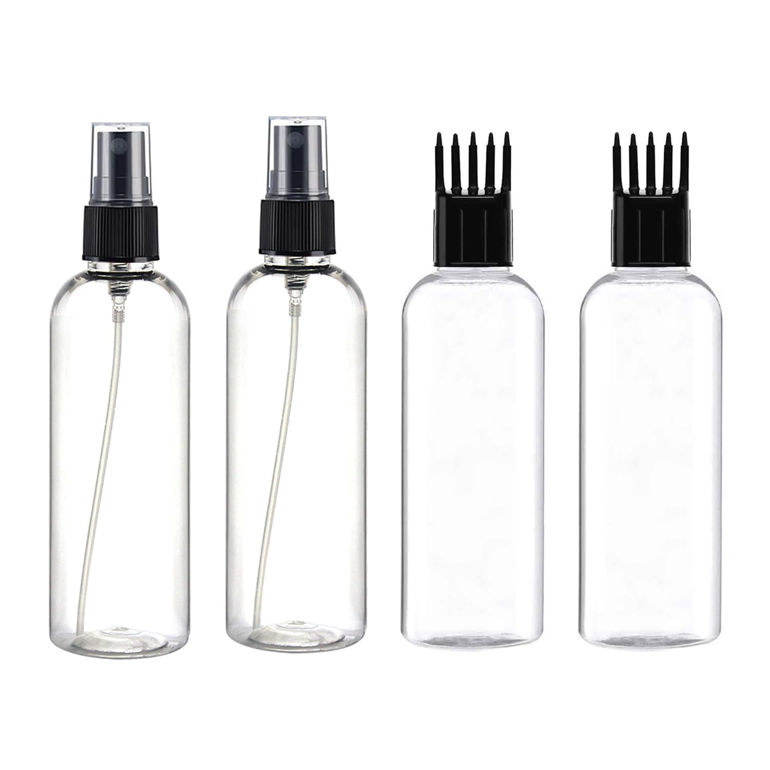Combo Of 100 ml Clear Plastic Empty Fine Mist Spray (Black) Bottles x 2 nos. + Comb Applicator Bottles x 2 nos. For Sanitizer,Perfume,Rose Water,Travel,Diy Products,Refillable Reusable-image-28