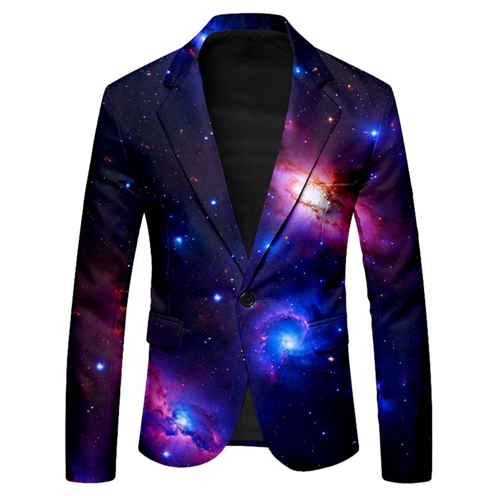 Veste Galaxy pour homme - Imprimé graphique 3D - Costume spatial - Coupe ajustée - Confortable - Manches longues à revers - Veste de costume douce et douillette - Univers, étoile, espace
