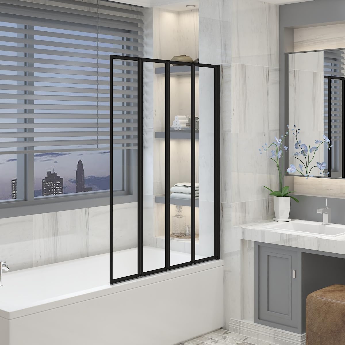 Aquariss Black 850X1400mm Over Bath Shower Screen 4 Panel Folding
