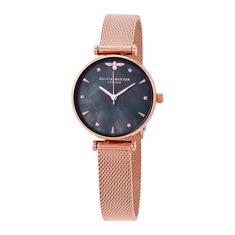Olivia BurtonAnalogue Quartz Watch for Women Queen BEE Collection with Rose Gold Colored Stainless Steel Mesh Bracelet - OB16AM145
