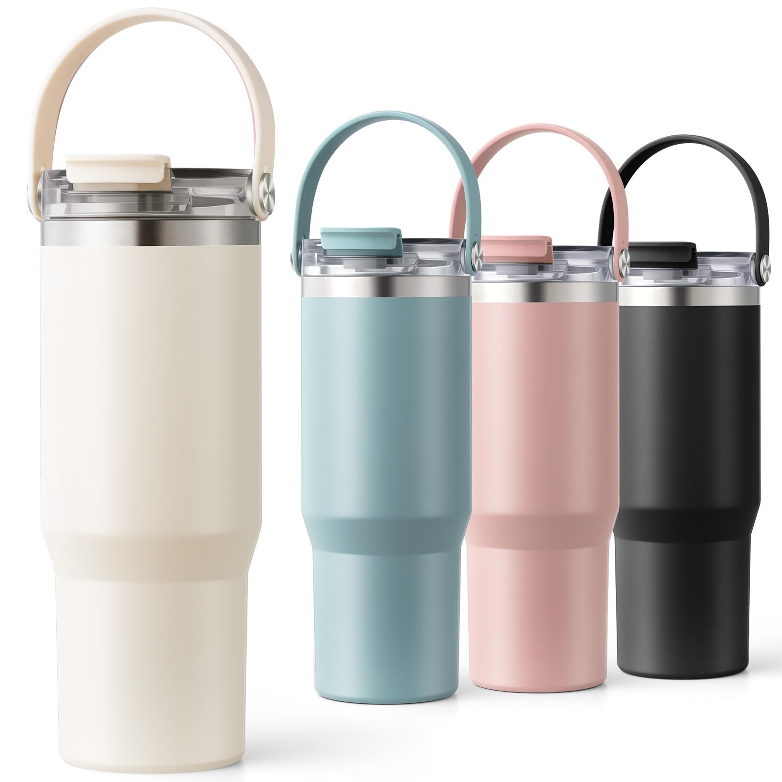 Homealexa Insulated Tumbler 900ml/30oz 304 Stainless Steel, Double Wall Vacuum Design with Leak-Proof Lid and Straw, Perfect for Cold & Iced Beverages White