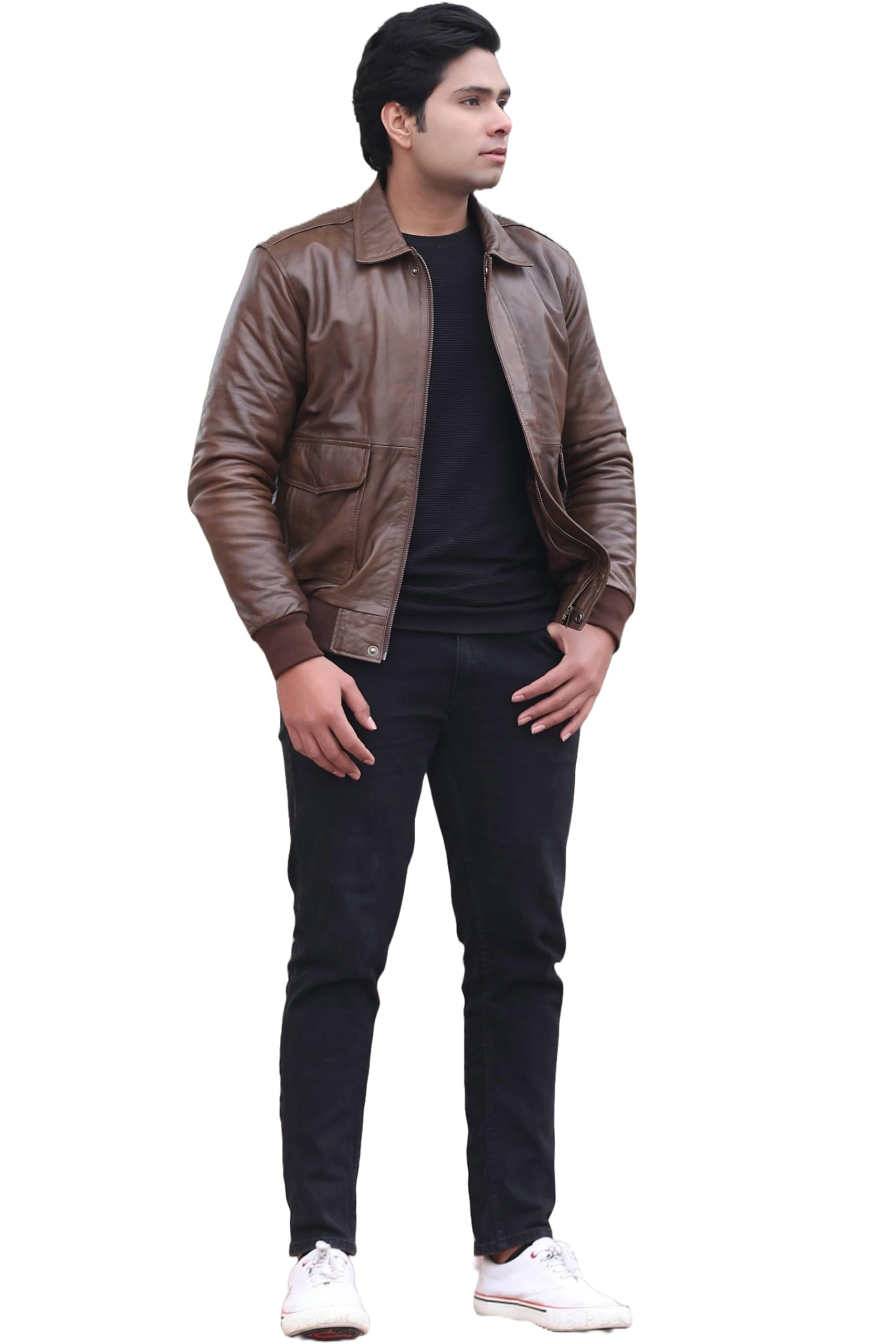Genuine Leather Jacket for Men | Vikram Bomber Jacket in Black & Brown-picture-21