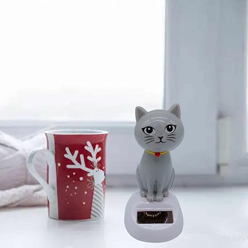 Miniatura 2 de Juguete de cabeza de gato alimentado por energía solar, lindo juguete de baile con cabeza agitadora de gato solar, decoración interior de tablero de