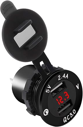 SODIAL Aleaci?n De Aluminio Carga R?pida Qc 3.0 Dual USB con Volt?metro Cargador Negro Shell Luz Roja para Coche Moto Playa Coche RV RV SODIAL Aleaci?n De Aluminio Carga R?pida Qc 3.0 Dual USB con Volt?metro Cargador Negro Shell Luz Roja para Coche Moto Playa Coche RV RV