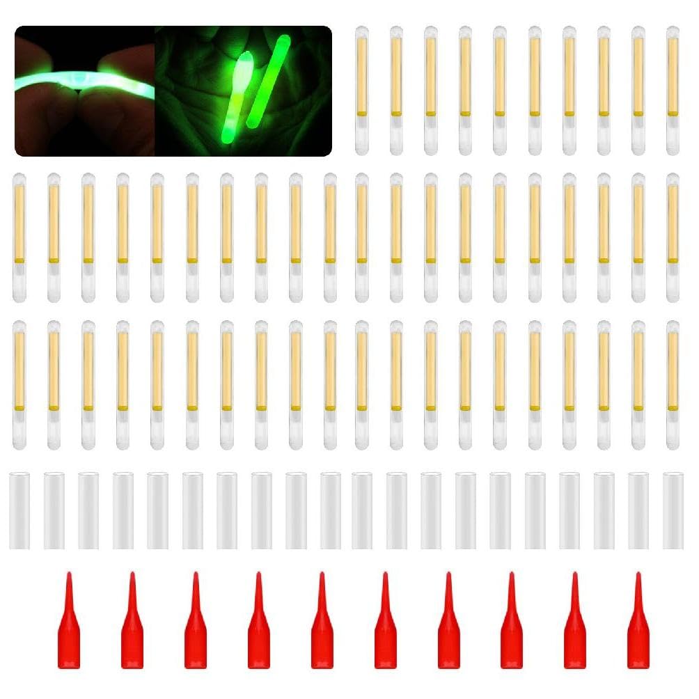 NUEAYMS 50 Pcs Fishing Fluorescent Light Stick Rod Tip Glow Sticks Night Fishing Small Glow Sticks Lightstick Replacement Night Fishing Green Fluorescent Light