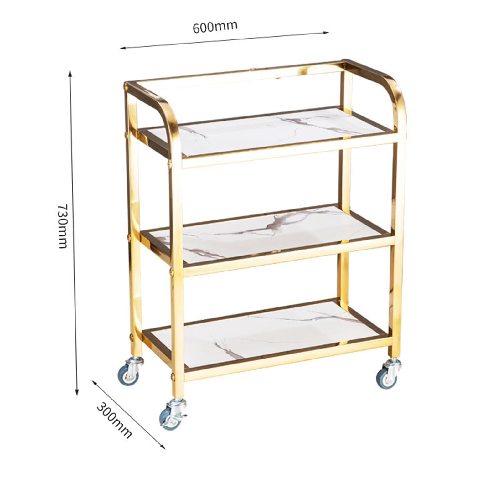 Carrello Multiuso su Ruote, Carrello da Cucina/Bar in Metallo con 3 Ripiani, Carrello Mobile per Servizio Alimentare con Maniglia e Ruote per casa, dispensa, Ristorante