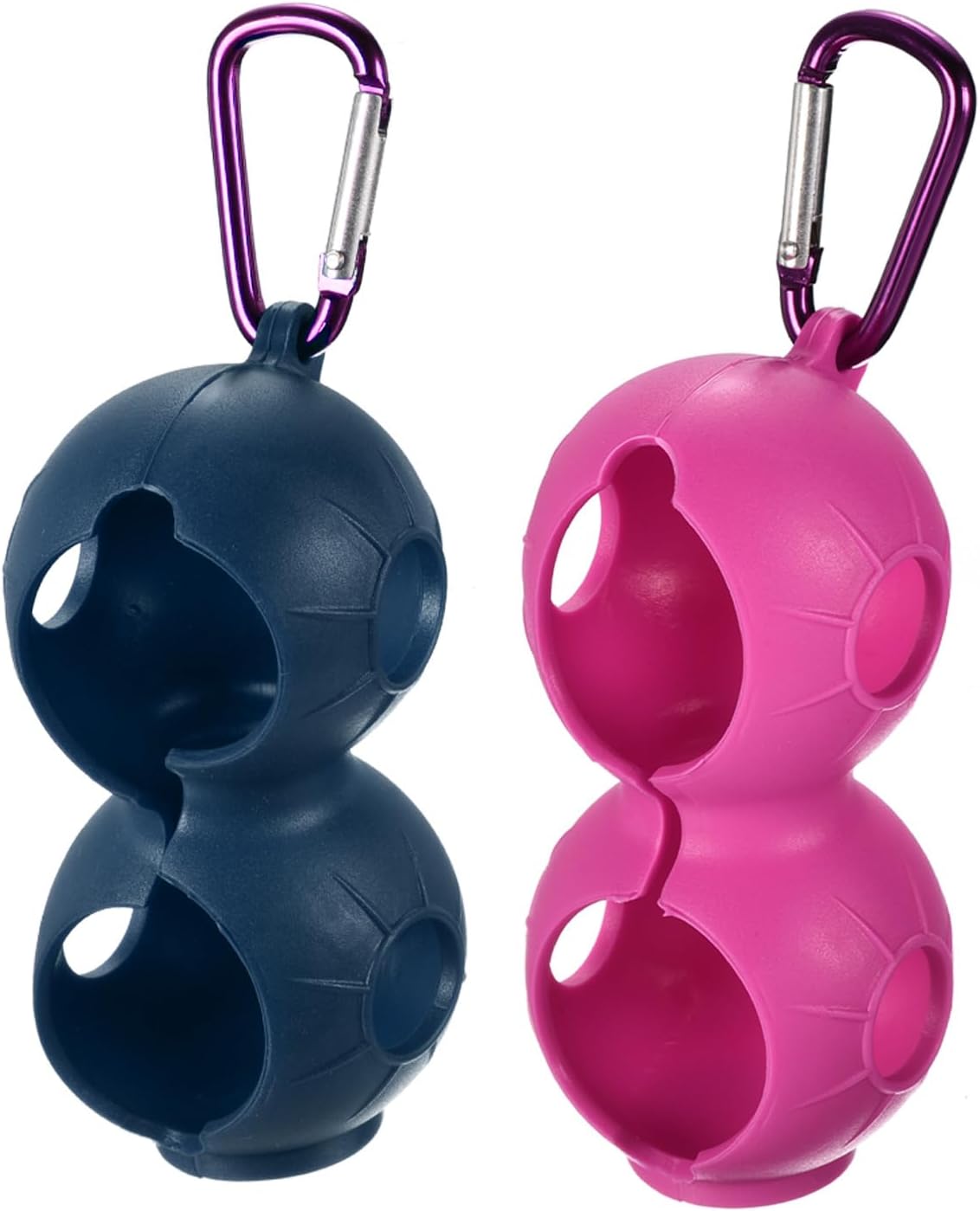 Golf Ball Holder, 2 Pack Silicone 2 Balls Carrier Protective Portable Sleeve with Buckle for Golf Bag Belt, Rose Red, Blue