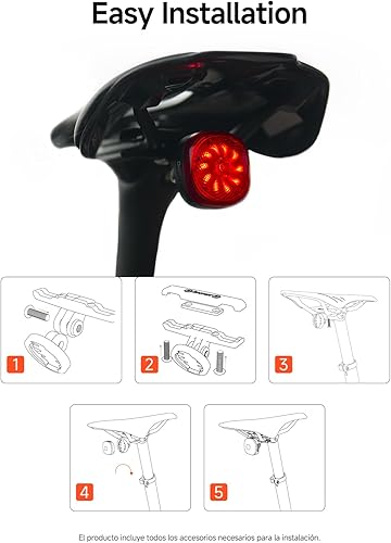 Miniatura 9 de iGPSPORT TL50 Luz trasera inteligente para bicicleta, freno de estacionamiento advertencia Shimano Control Bluetooth recargable luz trasera bicicleta