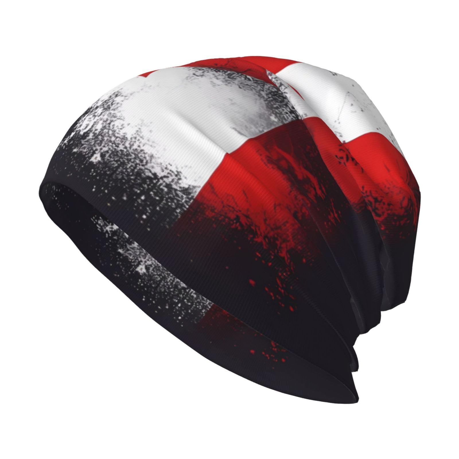 Chapeau en tricot imprimé drapeau canadien | Bonnet noir compact