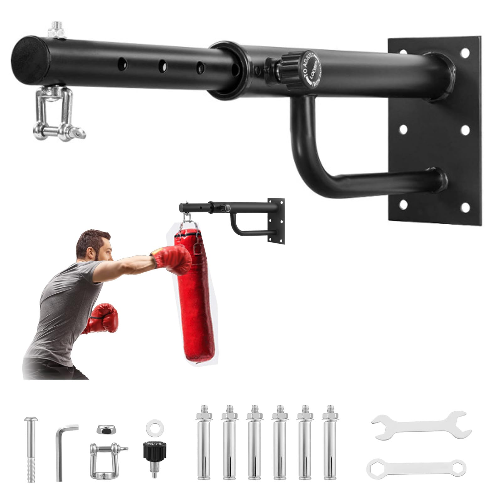 HAMON Soporte de pared para saco de boxeo, resistente soporte para saco de boxeo, giratorio 360°, soporte de pared, longitud ajustable, saco de boxeo, suspensión para casa, gimnasio, capacidad de