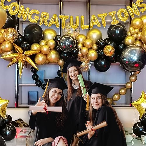 Image of 100pcs Black and Gold Balloons 12 Inch Metallic Gold and Black latex Party Balloons for Birthday Retirement Graduation New Year's Eve Party Decorations