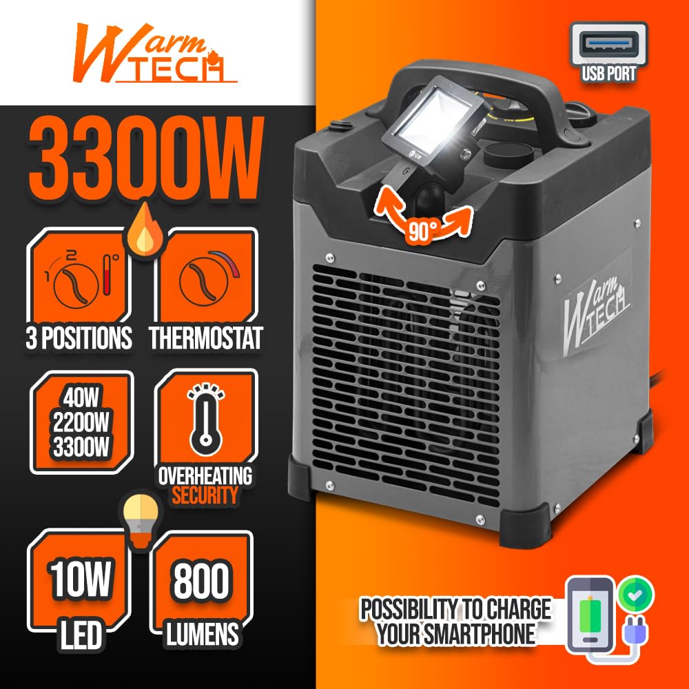 Chauffage D'Atelier 3000W Avec Thermostat - Portable, Ventilateur, Pour Garage & Serre