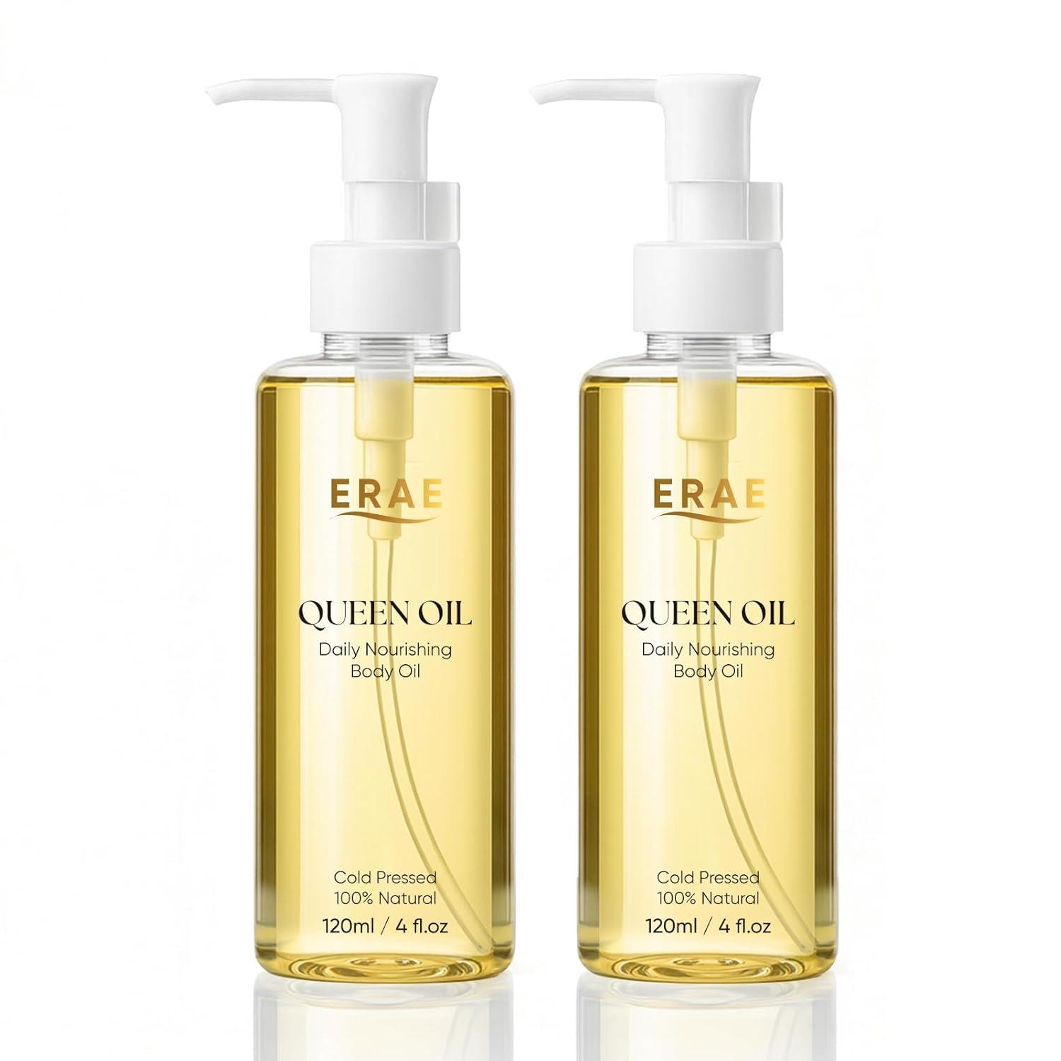 ERAE Queen Oil, Cold-Pressed Botanical Body Oil, Daily Nourishing Lightweight Moisturizing Oil for Arms, Tummy & Thighs, 2 Pack 120 ml / 4 fl oz Each