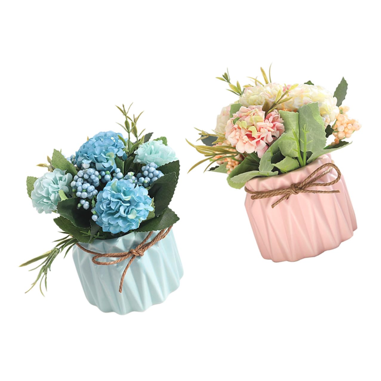 Bonsaï artificiel rose en pot bleu pour décoration salon et bureau stylé