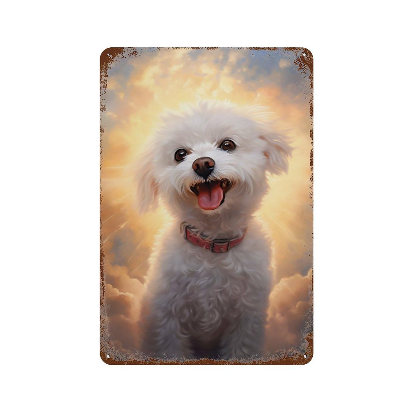 Garage Style Bichon Frise Aged Metal Wall Plaque 11.8"x7.9", Decorative Metal Wall Art for Bar And Workshop