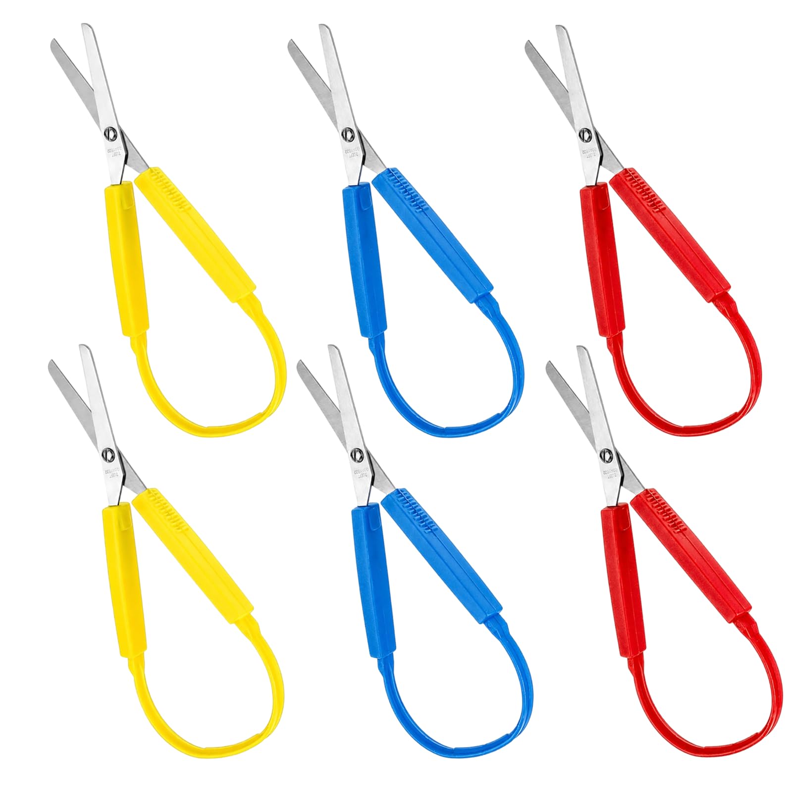 6Pcs Mini Loop Scissors, Squeeze Easy Grip Loop Scissor Self-Opening Handle, Toddler Scissors 13.5cm for Kids Children Craft DIY Safety Cutting(3Colours)