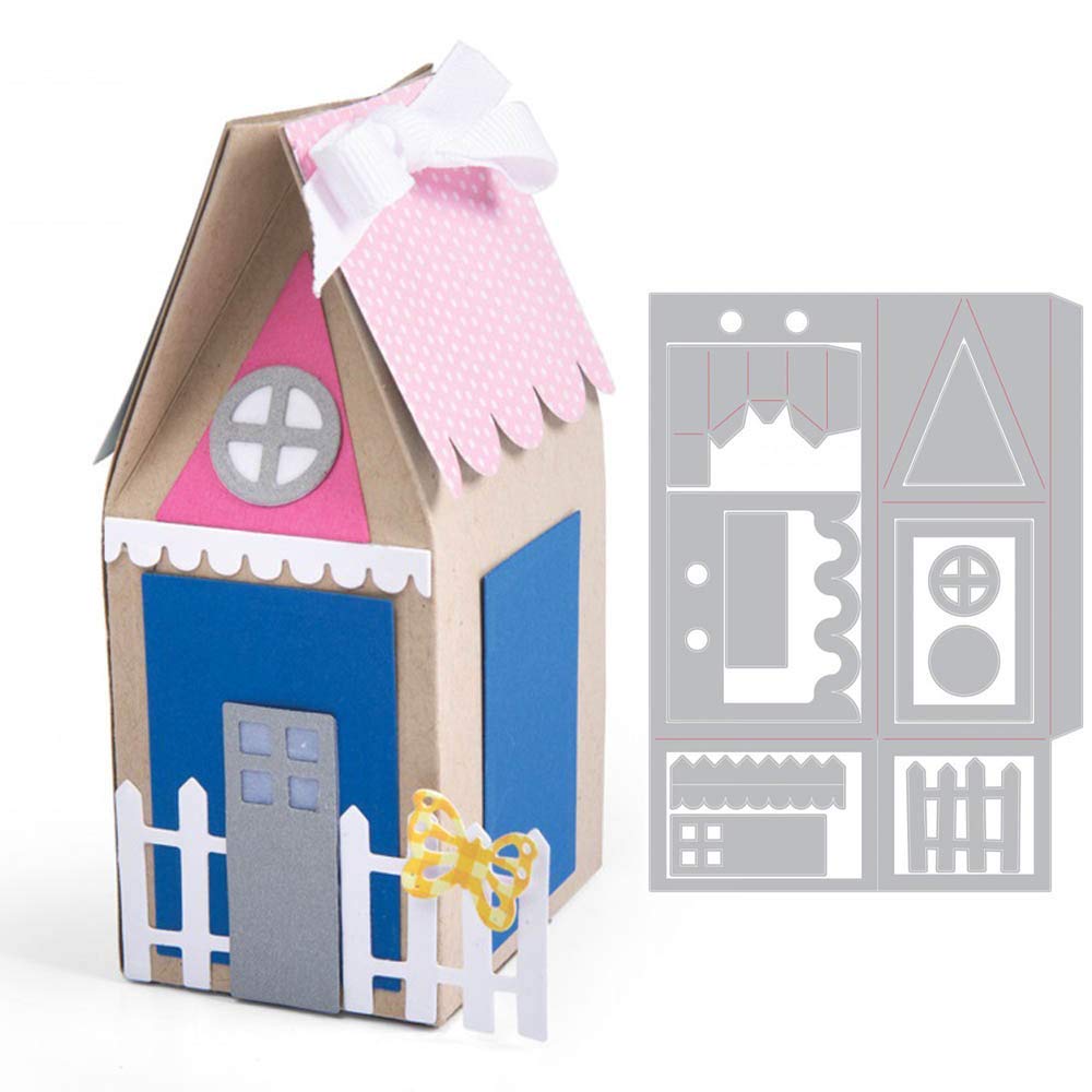 3D Box Pop Up House Dies for Card Making Fence Metal Cutting Dies for DIY Scrapbooking Paper Crafting Embossing Stencil Die Cuts Template Handmade Crafts Scrapbooking Supplies Arts Crafts Candy Box