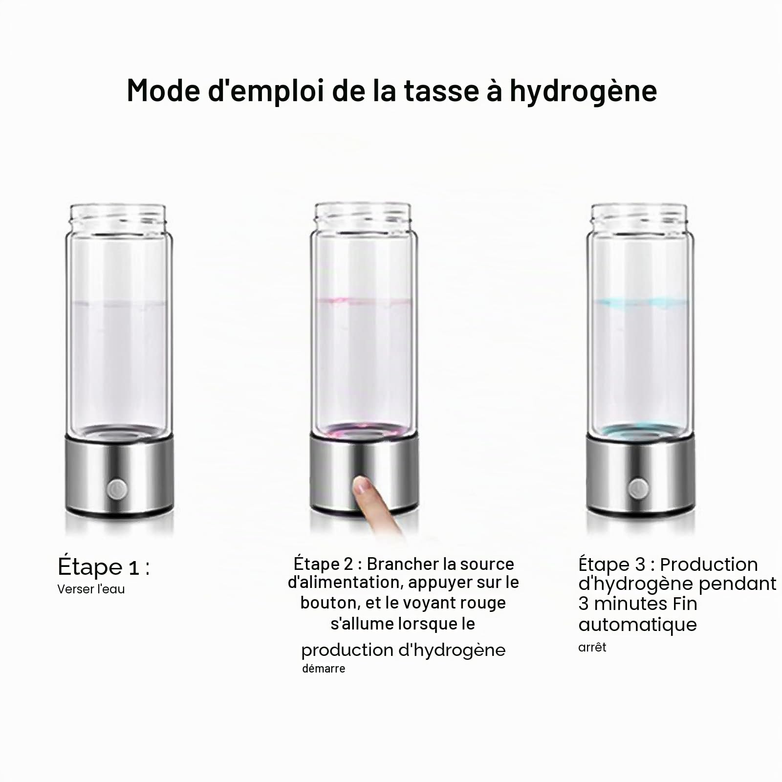 Générateur d'hydrogène électrique, Loniseur D'eau Hydrogène 450ML, Machine Alcaline D'ioniseur d'eau Rechargable, Générateur d'eau Ionisée Anti-âge Antioxydant, Concentration Jusqu'à 1200 PPb