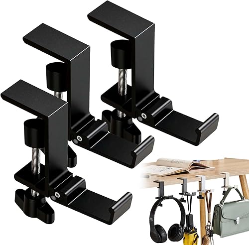 Vista 9 de Gancho para bolso de mesa, 2025 Nuevo soporte para auriculares plegable y que ahorra espacio, ganchos de escritorio multifuncionales con diseño Negro